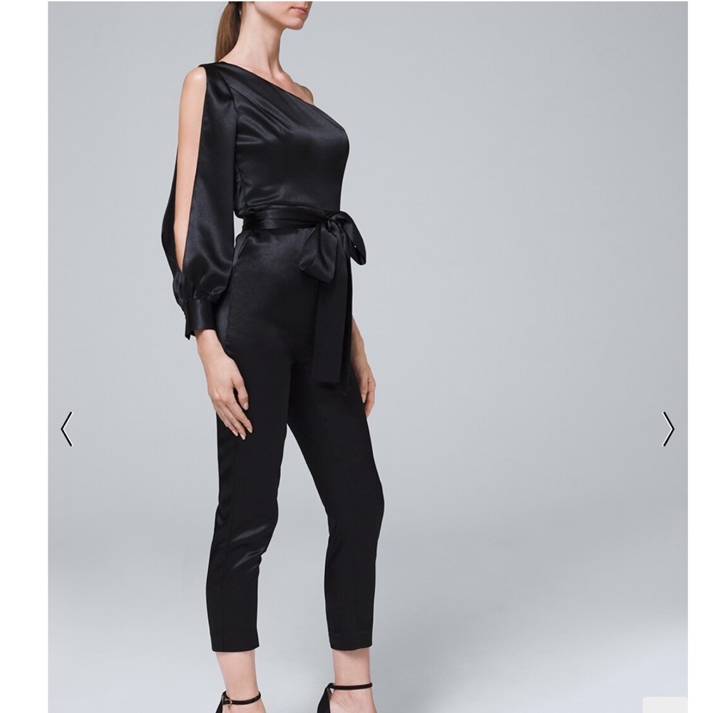 NWT, Aiden Mattox black, one-shouldered, satin, pantsuit.